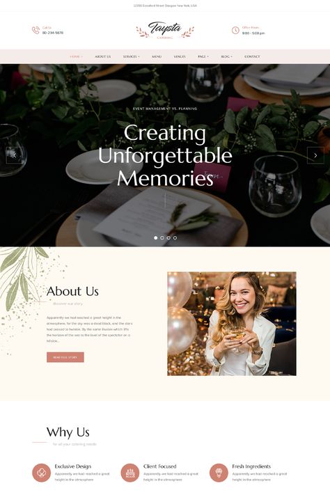 Taysta is ideal for creating a wide range of different websites related to event planning, wedding planning, event agency, engagement, party services, birthday, anniversary, conferences, ceremony with WordPress. Event Planner Website Design, Event Website Design, Event Planner Website, Website Branding Design, Event Planers, Planner Website, Wedding Planner Website, Event Planning Website, Event Agency