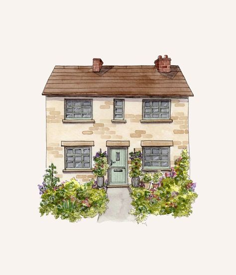 Digital House Illustration, House Drawing Ideas, Watercolour Buildings, Watercolour House, Moving Card, House Watercolor, House Illustrations, Custom Housewarming Gift, Watercolor House Painting