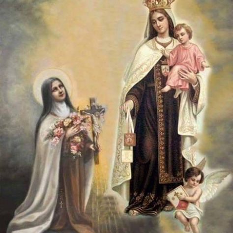 Our Lady of Mt. Carmel with the Divine Infant Jesus and St. Therese of Lisieux, the Little Flower. Our Lady Of Good Help, Our Lady Of The Blessed Sacrament, Divine Infant Jesus, Our Lady Of Good Counsel, Saint Art, Franciscan Friar, Our Lady Of Mt Carmel, Blessed Mother Statue, Our Lady Of Mount Carmel