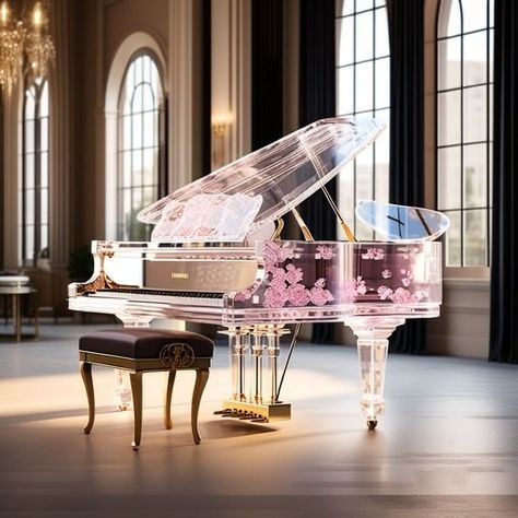 Singer Room Decor, Clear Piano, Crystal Piano, Glass Piano, Pink Piano, Music Room Design, Singer Dr, Music Studio Room, Room Furniture Design