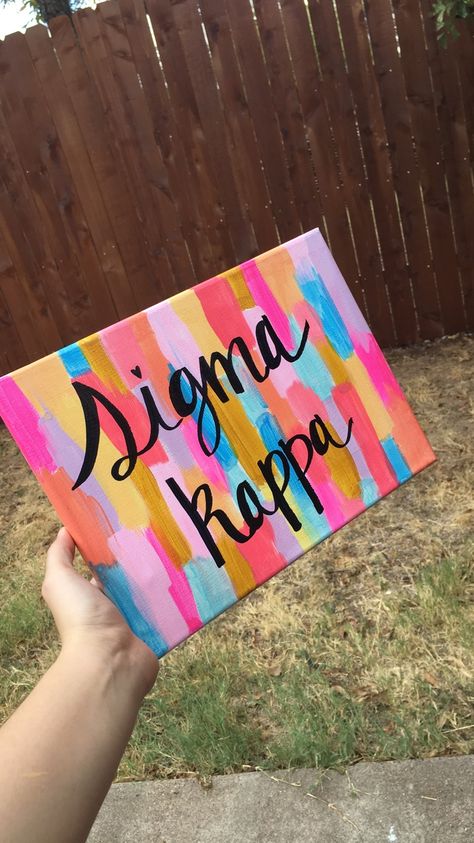 Kappa Delta Painted Canvas, Neutral Sorority Canvas, Sorority Canvas Paintings Delta Zeta, Aopi Canvas, Sorority Letter Painting, Sigma Kappa Painting, Sigma Kappa Canvas Paintings, Phi Mu Canvas Painting, Kappa Delta Canvas Painting