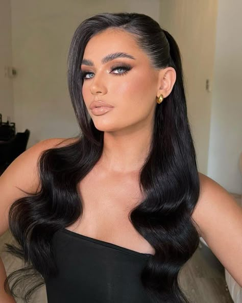 39 Simple But Stunning Long Black Hairstyles To Try In 2024 Hair Up Do, Black Hair Aesthetic, Prom Hairstyle, Birthday Hair, Glam Hair, Wedding Hair Inspiration, Voluminous Hair, Long Black Hair, Sleek Ponytail