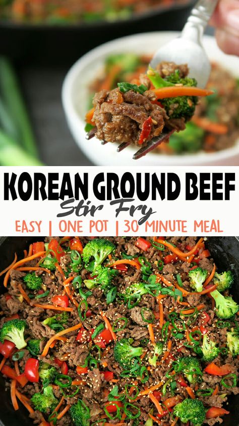 Stir Fry Easy, Ground Beef Stir Fry, Beef And Veggies, Dinner Noodles, Ground Beef And Broccoli, Korean Ground Beef, Ground Beef Recipes Healthy, Healthy Beef, Beef And Broccoli