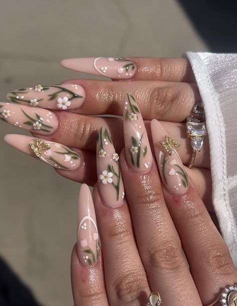 Garden Fairy Nails, Howls Moving Castle Nails, Nails Today, Simple Acrylic Nails, Nails Only, Minimalist Nails, Artificial Nails, Dream Nails, Square Nails