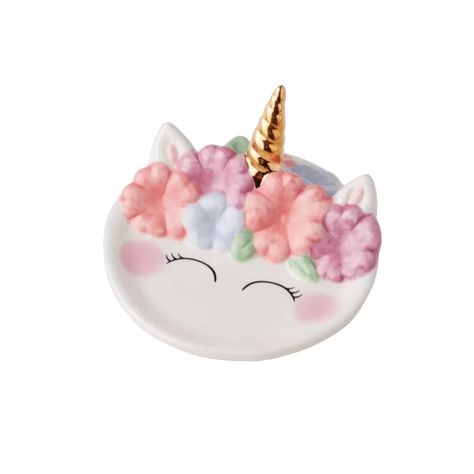 Isabelle & Max Anabel Petite Unicorn Trinket Decorative Plate | Wayfair Unicorn Plates, Crystal Holder, Quirky Decor, Unicorn Face, Baby Unicorn, Ceramic Dishes, Rings Cool, Small Jewelry, Diy Clay