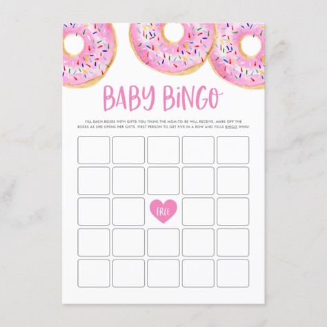 Watercolor Sprinkle Donuts Collection Sprinkle Games, Baby Sprinkle Games, Cute Donuts, Baby Bingo, Pink Donuts, Baby Shower Bingo, Game Card, Baby Shower Game, Bingo Games