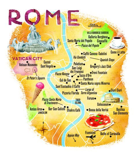 Rome map by Scott Jessop. Sunday Times Travel Magazine July 2014 issue Italy Tourist, Rome Map, Italy Trip Planning, Travel Project, Day Trips From Rome, Rome City, Rome Travel Guide, Rome Tours, Tourist Map