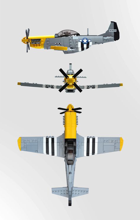 https://flic.kr/p/PeBXGv | P-51D - North American Mustang | Well, now I'm back in the game I figured I'd have another attempt at the P-51. I've had a few goes at this over the years but none worthy of sharing. Ever since seeing LEGO City's new cockpit I knew this had to be done. A good chance to crack the decals out too. I'm aware I'm missing a few crucial markings - perhaps I'll add them on once I figure out a way to make these weird angles without studded plates.  This was a particular cha... Lego Nutcracker, Plane Ideas, Lego Aircraft, Lego Plane, Lego Ww2, P 51 Mustang, Lego Army, Lego Spaceship, Lego Ship