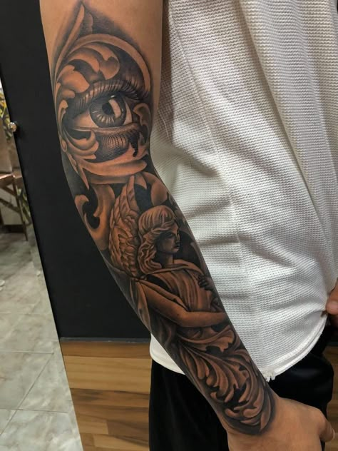 Half Sleeve Tattoo Ideas Men, All Around Forearm Tattoo, Fill In For Sleeve Tattoo, Mom Chest Tattoo, First Tattoo Ideas For Men Arm, Left Arm Tattoo Men, Outer Forearm Tattoo Men Ideas, Outside Forearm Tattoo Men Sleeve, Time Heals All Wounds Tattoo