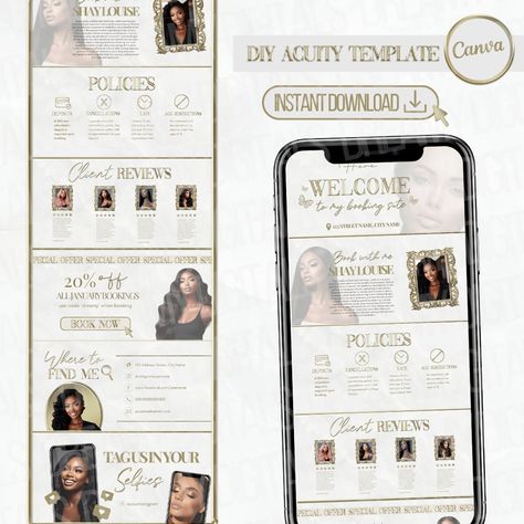 DIY Acuity Site Gold, Acuity Scheduling Template, Hair, Lash Tech, Nail Tech, Salon, Acuity Site Design, Beauty Instagram Content, Chrome Nail Tech Salon, Free Business Logo, Chrome Designs, Scheduling Template, Best Website Templates, Booking Sites, Lash Tech, Website Template Design, Instagram Content