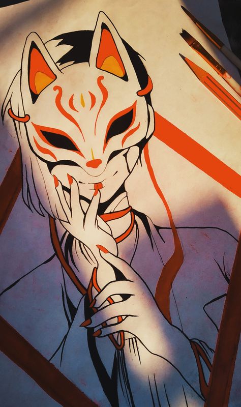 My lady cat Kitsune Mask Character Design, Anime Mask Design Ideas, Kitsune Markings, Cat Mask Anime, Cat Mask Drawing, Fox Mask Drawing, Anime Mask Design, Mascara Kitsune, Japanese Cat Mask