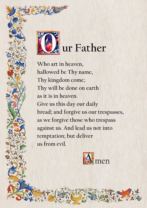 Our Father Prayer Catholic, Prayer Cards Printable, Prayer Catholic, Catholic Prayers Daily, Our Father Prayer, Journaling Bible, Our Father, Christian Decor, The Lords Prayer