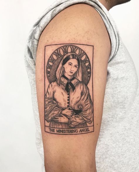 𝔍. 𝔚𝔲𝔩𝔣𝔣 on Instagram: “Florence Nightingale AKA The Lady with the lamp AKA The Ministering Angel as a tarot card. Thank you for the trust on this one Michael! . .…” Lady With The Lamp Tattoo, Florence Nightingale Tattoo, Nightingale Tattoo, Lady With The Lamp, Lamp Tattoo, Nurse Tattoo, Florence Nightingale, Angel Tattoo, Anne Of Green Gables