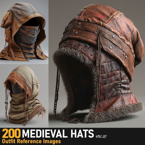 Medieval Backpack, Medieval Hats, Biker Wear, Larp Armor, Armor Clothing, Interesting Outfits, Leather Armor, Leather Hats, Fantasy Costumes