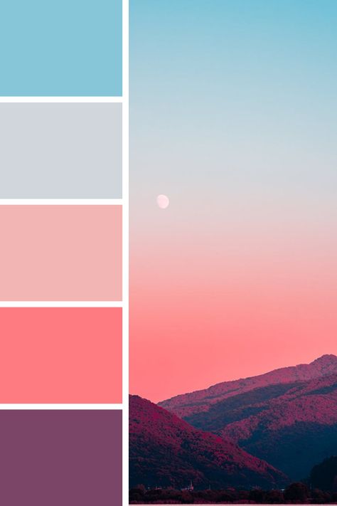 Gorgeous pastel tones, with more pinks and purples than your average sunset #sunset #pinksunset #color Sunset Tones Colour Palettes, Sunset Procreate Palette, Purple Sunset Palette, Sunset Color Room Bedrooms, Sunset Colors Painting, Soft Purple Color Palette, Purple Sunset Color Palette, Sunset Pallet Colour Palettes, Colour Palette Sunset