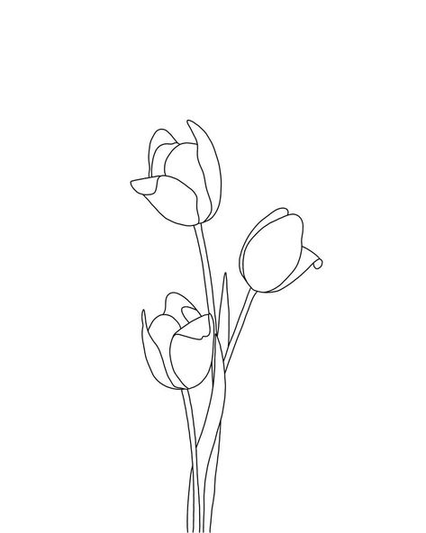 Tulips Line Drawing, Tulip One Line Tattoo, 3 Tulips Tattoo, Tulips Drawing Aesthetic, Minimalist Tulip Tattoo, Tulips Line Art, Tulips Digital Art, Tulip Line Drawing, Line Art Tulip