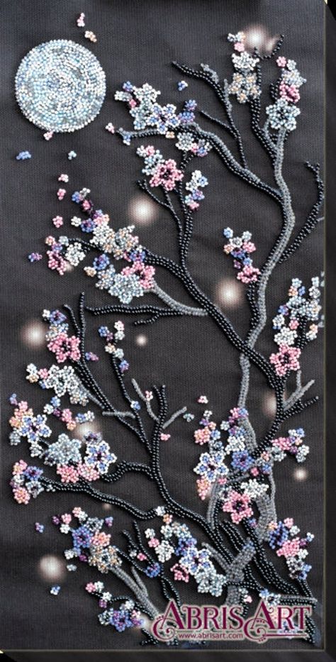 Sulam Manik, Flower Night, Hand Beaded Embroidery, Art Perle, Diy Bead Embroidery, Diy Broderie, Diy Embroidery Kit, Motifs Perler, Beadwork Embroidery