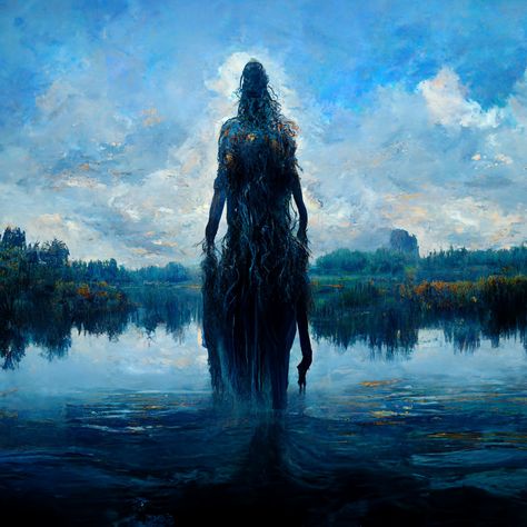 Scary Goddess, Thetis Goddess, Sea Goddess Art, Lake Goddess, Water Goddess Art, Giant Goddess, Blackwell Academy, Bow Poses, European Nature