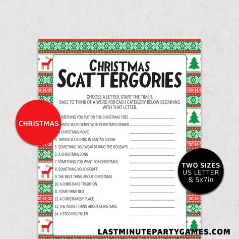 Christmas Scattergories Game Christmas Sweater Theme Holiday | Etsy Christmas Scattergories, Christmas Song Games, Christmas Party Games For Adults, Scattergories Game, Christmas Party Hats, Xmas Games, Adult Christmas Party, Dare Games, Christmas Scavenger Hunt