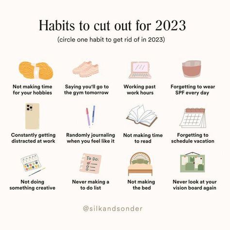 4,116 likes, 40 comments - silkandsonder on December 3, 2022: "Before we talk about New Years Resolutions, we have to talk about bad habits! What's a bad habit ..." Daily Routine Habits, Change Bad Habits, 5am Club, New Years Resolutions, Self Care Bullet Journal, Financial Life Hacks, Get My Life Together, Bad Habit, Mental And Emotional Health