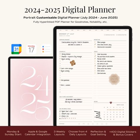 2024 - 2025 Digital Mid Year Life Planner - Dated GoodNotes/Notability Planner | Google/Apple Integration | Daily, Weekly & Monthly Planner freeprintablekidsplanner #collegeplanner #bestdigitalplannerforandroid📕 Beige Portrait, Planer 2024, Planer Cover, Notes Project, Notability Planner, Daily Weekly Monthly Planner, Wellness Tracker, Monthly Planner Template, Health Planner