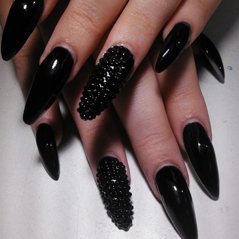 Red Nails With Black Rhinestones, Black Nails Black Rhinestones, Black Gemstone Nails, Black Nail With Rhinestones, Black Nails With Black Rhinestones, Black Jewel Nails, Nails Black Rhinestones, Black Rhinestone Nail Designs, Jewel Nails Rhinestones