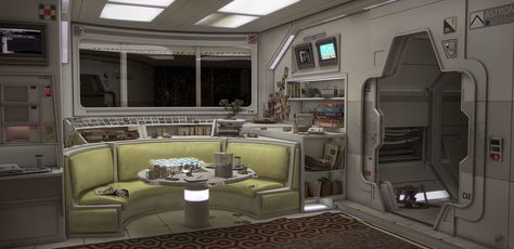 I love the look of the "Alien" spaceship interior. Living In Space Aesthetic, Spaceship Room, Sci Fi Room, Scifi Interior, Spaceship Interior, Starship Concept, Sci Fi Design, Alien Spaceship, Sci Fi Environment