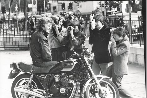 Posing on his motorcycle for the winners of a Woolworth's photography competition Photo by Ted Blackbrow/ANL/REX/Shutterstock (2010844a) Charles And Diana Wedding, Laura Smet, Britt Ekland, School Photographer, Eaton Square, Best Dressed Man, Photography Competitions, Bad To The Bone, Lady Diana Spencer