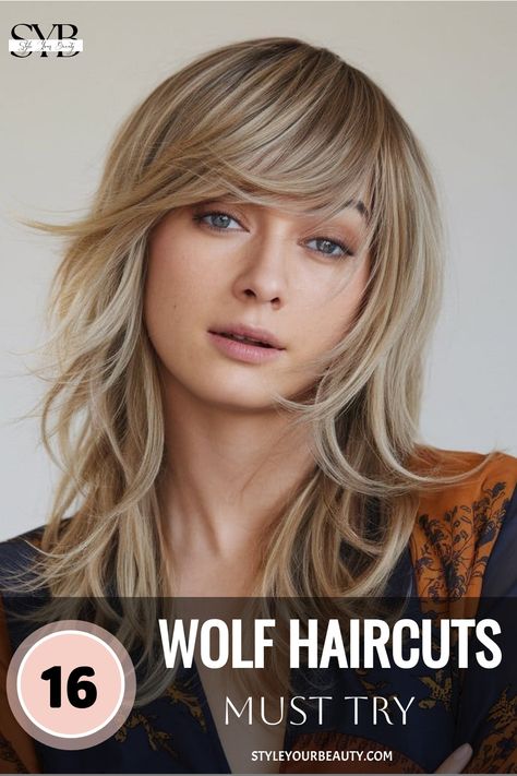 Disheveled wolf cut for an effortlessly cool vibe Wolf Cut Medium Hair Wavy, Wolf Cut Hair Medium, Wolf Cut Medium Length, Wolf Cut Hair Medium Length, Wolf Cut Medium, Wolf Haircuts, Long Fine Hair, Long Hair Designs, Wolf Cut Hair