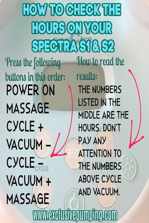 Pumping tips for Spectra! Click for details on how to check your hours on your Spectra S1 or S2 breast pump! Pin for later! #pumpingtips #spectra Breastfeeding Snacks Station, Exclusively Pumping Schedule, Spectra S1, Breastfeeding Tattoo, Exclusive Pumping, Breastfeeding Snacks, Pumping Tips, Pumping Schedule, Parent Tips