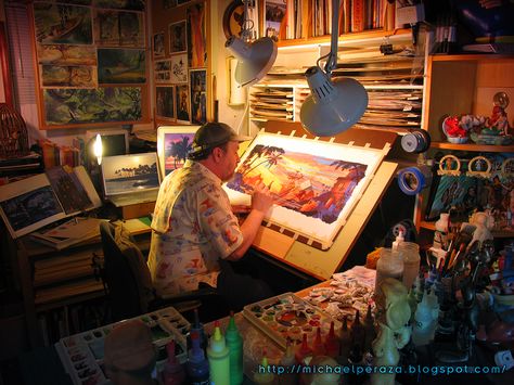 Artist Desk, Artist Workspace, Art Studio Space, Bd Art, Art Studio Room, Disney Artists, Artistic Space, Lifetime Achievement Award, Creative Workspace