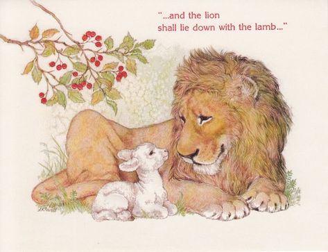 The lion laying with the lamb is a symbol of the great peace in the messianic age to church—when Jesus finally sets up His kingdom here on earth, which is coming soon and very soon. 🍃🔴🍃 The Lion And The Lamb, Lion And The Lamb, Eternal Peace, Lion And Lamb, Prophetic Art, Biblical Art, The Lamb, Lion Of Judah, Jesus Art