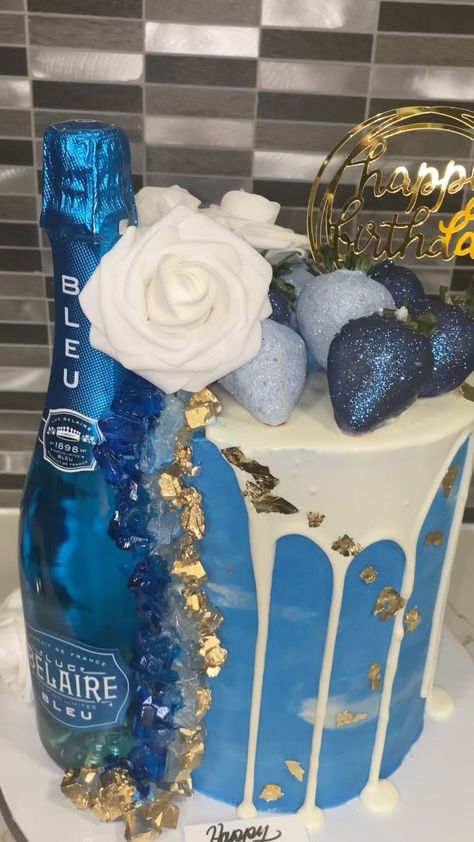 cakedbynicole on Instagram: Champagne clouds ☁️💙 . . #belaire #belaireluxe #belairecake #champagnecake #cakedecorating #cakevideos #brooklyn #nyceats #brooklynbaker… Belaire Champagne Party, Blue Belaire Champagne, Cake With Wine Bottle On The Side, 47th Birthday Cake For Women, Cake With Liquor Bottles, Cakes With Alcohol, Champagne Clouds, Belaire Champagne, Purple Candy Table