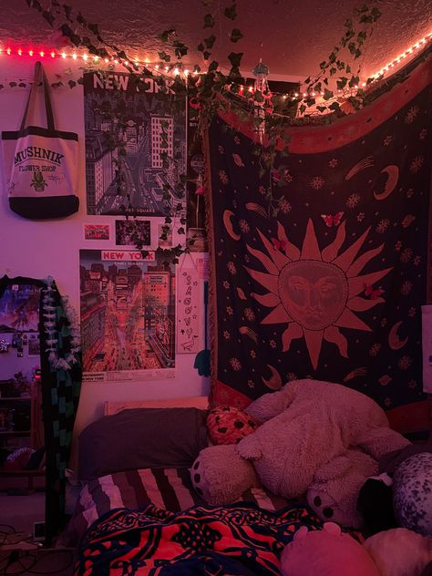 #room #roomdecoration #maximalism #aesthetic #astrology #tapestry #newyorkcity #purpleaesthetics #pinkaesthetictheme Astrological Room Aesthetic, Astrology Room Ideas, Shroom Room Aesthetic, Bed Rooms Ideas Maximalist, Maximalist Bedroom Alt, Psycadelic Room Aesthetic, Astrology Room Aesthetic, Room Ideas Aesthetic Tapestry, Tapestry Room Aesthetic