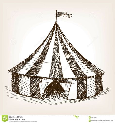 Circus Tent Drawing, Vintage Circus Tent, Circus Tent Illustration, Tent Drawing, Circus Drawing, Ride Drawing, Circus Tattoo, Vehicle Sketch, Awesome Drawing Ideas