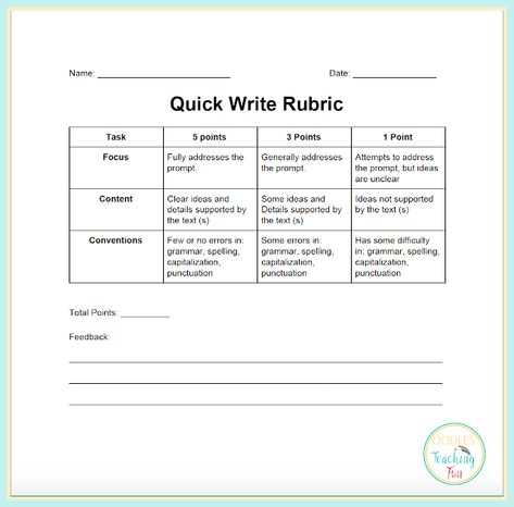 Free Quick Write Rubric for elementary and middle school. Rubric For Writing, Quick Writes Middle School, Writing Rubric Middle School, Quick Write Prompts, Opinion Writing Rubric, Rubric Template, Lotus Temple, Quick Writes, Writing Rubric