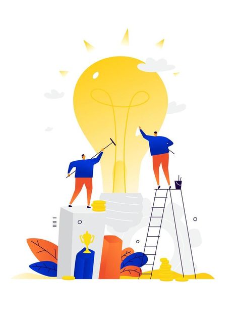 Illustration of businessmen creating new ideas. Vector. Metaphor. Two people produce a new product. Caring for the business and the future. Power generation. Bright and dazzling product. Generation Illustration, Social Media Photography, Business Advertising Design, Design Website, Business Advertising, Bright Future, Advertising Design, Two People, New Ideas