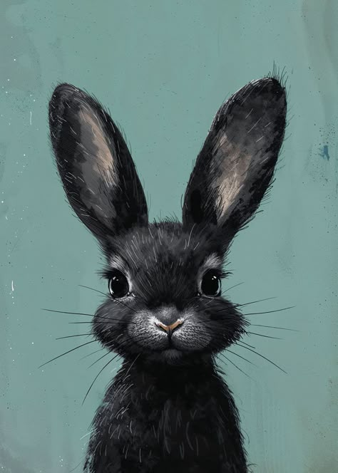 Beautiful 'Lively Black Bunny' Poster Print by Katsu ✓ Printed on Metal ✓ Easy Magnet Mounting ✓ Worldwide Shipping. Buy online at DISPLATE. Bunny Poster, Woodland Animal Art, Adorable Creatures, Black Bunny, Bunny Painting, Spring Animals, Ellsworth Kelly, Bunny Pictures