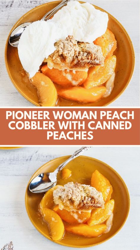 Pioneer Woman Peach Cobbler with Canned Peaches is made with sliced peaches, all-purpose flour, sugar, unsalted butter, and chopped pecans. It takes about 60 minutes to prepare and serves approximately 10 people. Butter Pecan Peach Cobbler, Recipes With Canned Peaches Desserts, Peach Cobbler Easy Canned, Recipe Using Canned Peaches, Pioneer Woman Peach Cobbler, Recipes Using Canned Peaches, Peach Pie Canned Peaches, Canned Peach Cobbler, Peach Cobbler Filling