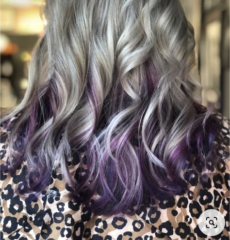 Grey Hair With Purple, Grey Hair With Purple Highlights, Hair With Purple Highlights, Hair With Purple, Purple Grey Hair, Purple Hair Highlights, Going Grey, Purple Highlights, Going Gray