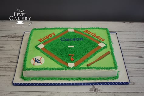 Baseball cake; baseball field; kc royals Baseball Sheet Cake Ideas, Baseball Sheet Cake, Baseball Cake Ideas, Baseball Field Cake, Guy Cakes, Red Sox Cake, Baseball Cakes, Baseball Birthday Cakes, Baseball Theme Birthday