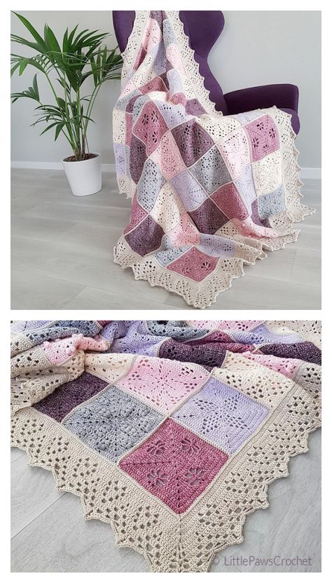 Nature's Walk Blanket Crochet Free Pattern - Crochet & Knitting Spring Knits, Crochet Granny Square Blanket, Flower Blanket, Granny Square Blanket, Square Blanket, Pattern Images, Crochet Free, Blanket Crochet, Crochet Squares