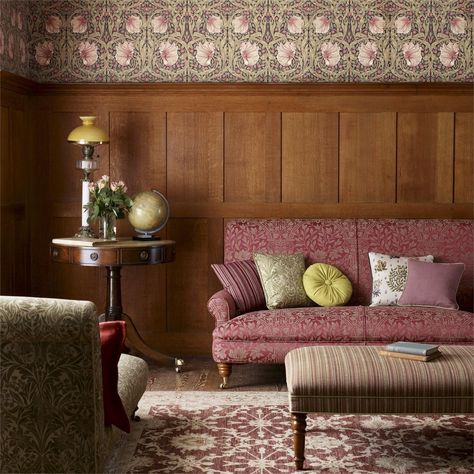 Wall paneling: beautiful design ideas for every room and home | Real Homes Pimpernel Wallpaper, Craftsman Wallpaper, Wooden Paneling, William Morris Wallpaper, Popular Wallpapers, Morris Wallpapers, Design Del Prodotto, Kitchen Trends, Wallpaper Living Room