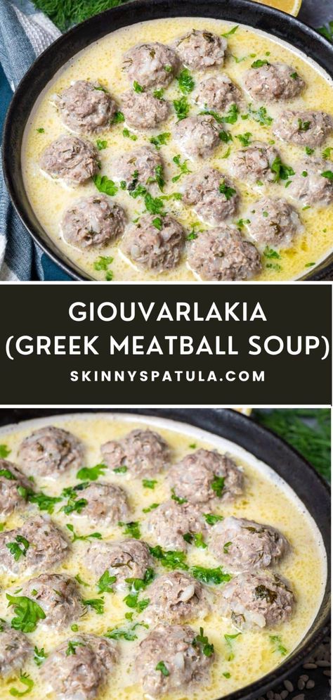 Giouvarlakia (Greek Meatball Soup) Greek Meatball Soup Recipe, Greek Soups Recipes, Traditional Greek Dinner Recipes, Greek Wedding Soup Recipe, Meatball Soups And Stews, Greek Wedding Soup, Easy Impressive Dinner For Guests, Ground Turkey Meatball Soup, Creamy Meatball Soup