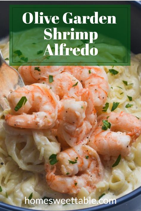 Olive Garden Shrimp Alfredo can be made at home in about 30 minutes! With fettuccine noodles tossed in a creamy alfredo sauce made with parmesan and romano cheese and sauteed shrimp. Old Bay Shrimp Alfredo, Olive Garden Shrimp Alfredo Recipe, Fettucini Alfredo With Shrimp, Olive Garden Shrimp Alfredo, Shrimp Alfredo Pasta Recipes, Easy Shrimp Alfredo, Couscous Dishes, Shrimp Pasta Recipes Easy, Alfredo Recipes