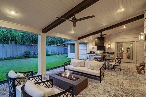 Attached Porch To House, Back Patio Before And After, Backyard Patio Designs With Small Pool, Patio Layout With Hot Tub, Slanted Patio Roof, Covered Patio With Hot Tub And Fire Pit, Attached Patio Ideas, Outside Living Spaces Covered Patios, Covered Patio Design Attached To House