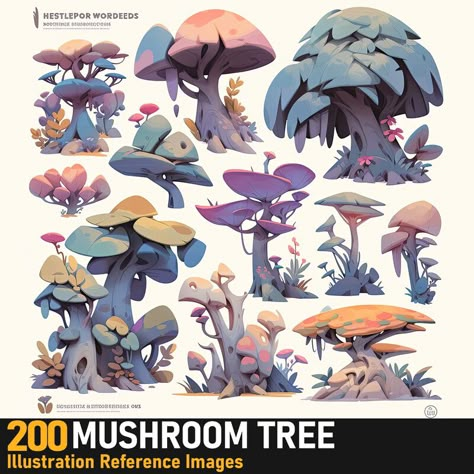 Mushroom Tree, Stylized Environment, Alien Plants, 동화 삽화, Background Reference, Game Animation, Drawing Architecture, Props Art, Animation Illustration