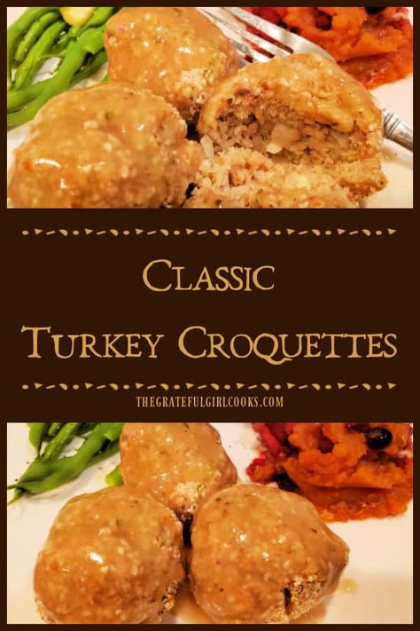 Turkey Croquettes Recipes, Ground Turkey Croquettes Recipes, Baked Chicken Croquettes, Turkey Croquettes Recipes Air Fryer, Turkey Croquettes Thanksgiving Leftovers, Autumnal Recipes, Turkey Croquettes, Old Diner, Leftover Meals