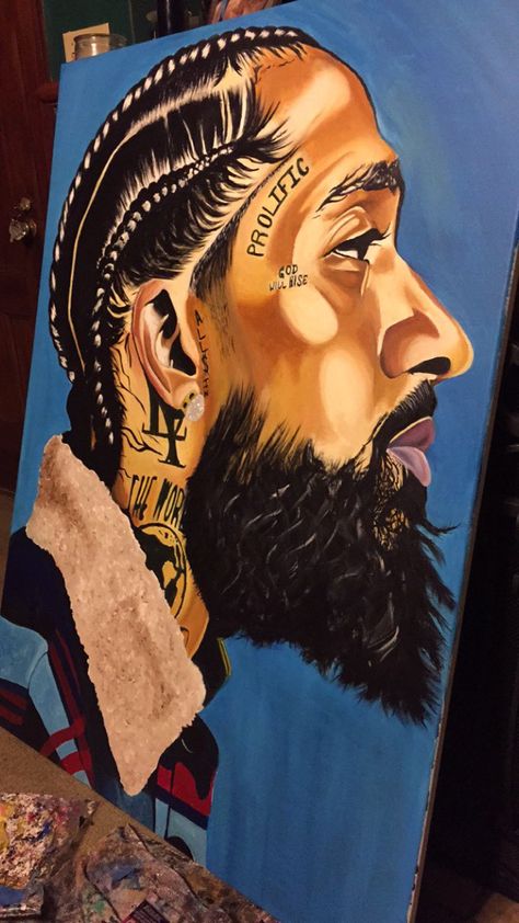 Kirko Bangz on Twitter: "🔵🏁🔵 my lil brother went off ! The Marathon Continues… " Rapper Paintings Canvases, Nipsey Painting, Animal Drawings Pencil, Nipsey Hussle Painting, Farm Animal Drawings, 2pac Artwork, The Marathon Continues, Kirko Bangz, Graffiti Sneakers