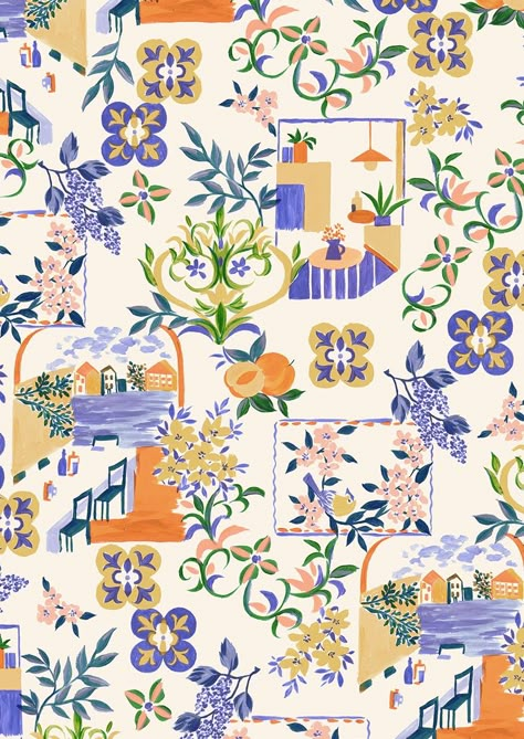 Summer Prints Pattern, Flower Motif Design, Feminine Pattern, Italian Wallpaper, Conversational Prints, Textile Pattern Design, Design Textile, Wallpaper Pattern, 자수 디자인